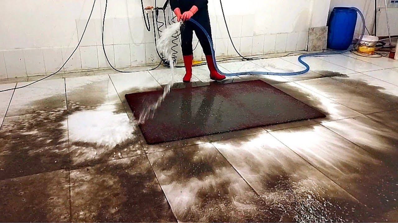 Unbelievable Dirty Burgundy Color Long Hair Rug Washing – ASMR